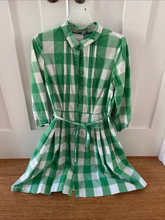 Boden Dresses & Skirts - Boden Green and White Gingham Tie-Waist Shirt Dress
